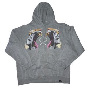 ROOK Big Tigers Opening Mouth Size Large Hoodie pullover fleece Gray